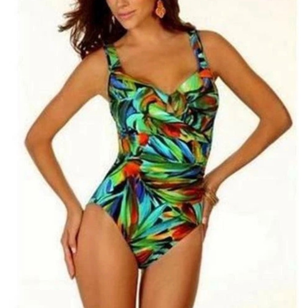 Miraclesuit Escape Tropical One Piece Swimsuit Sz 8 Underwire Bra Tummy Control